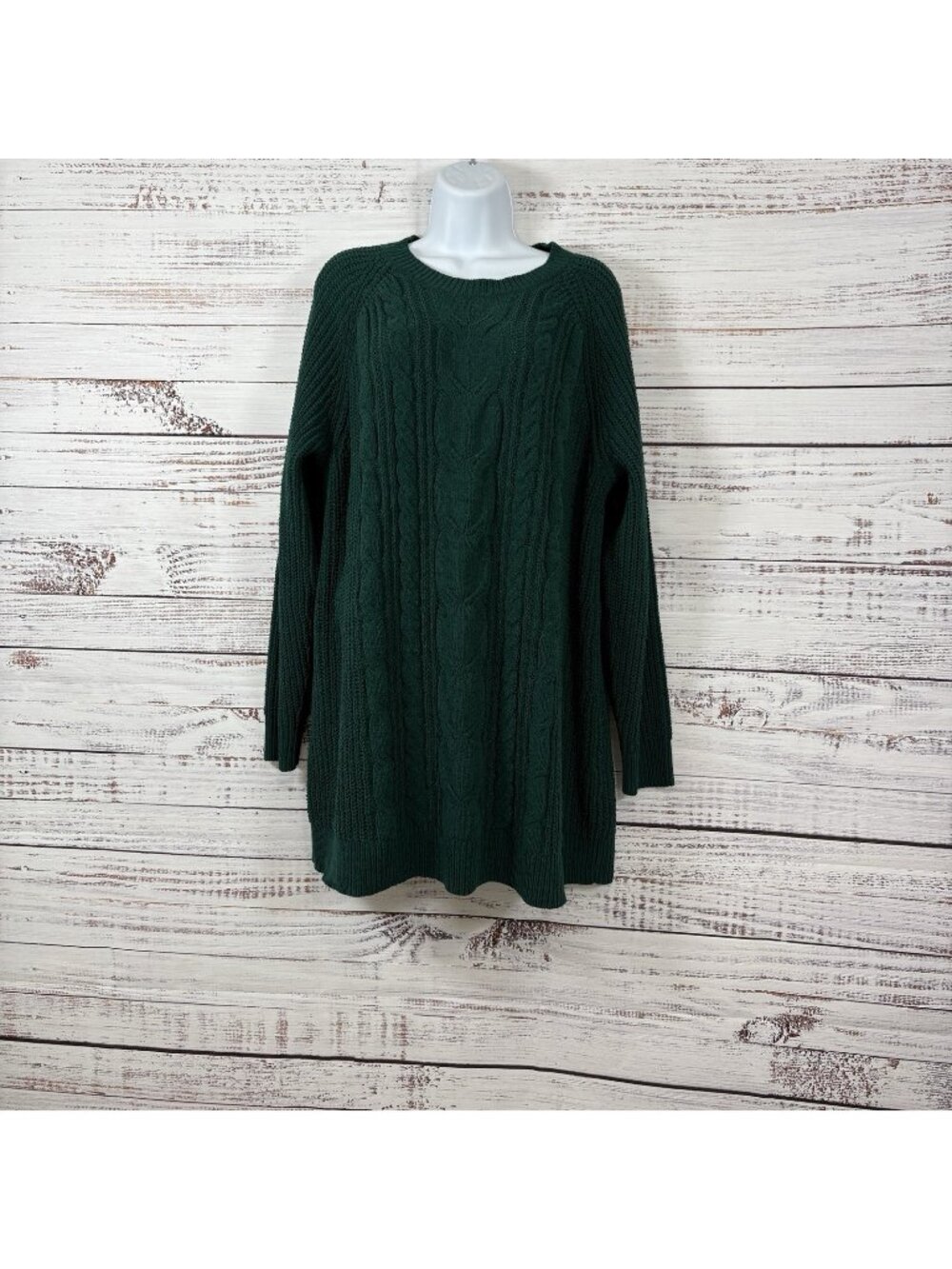J.Jill Hunter Green Chenille Long Sleeve Cable Knit Tunic Sweater